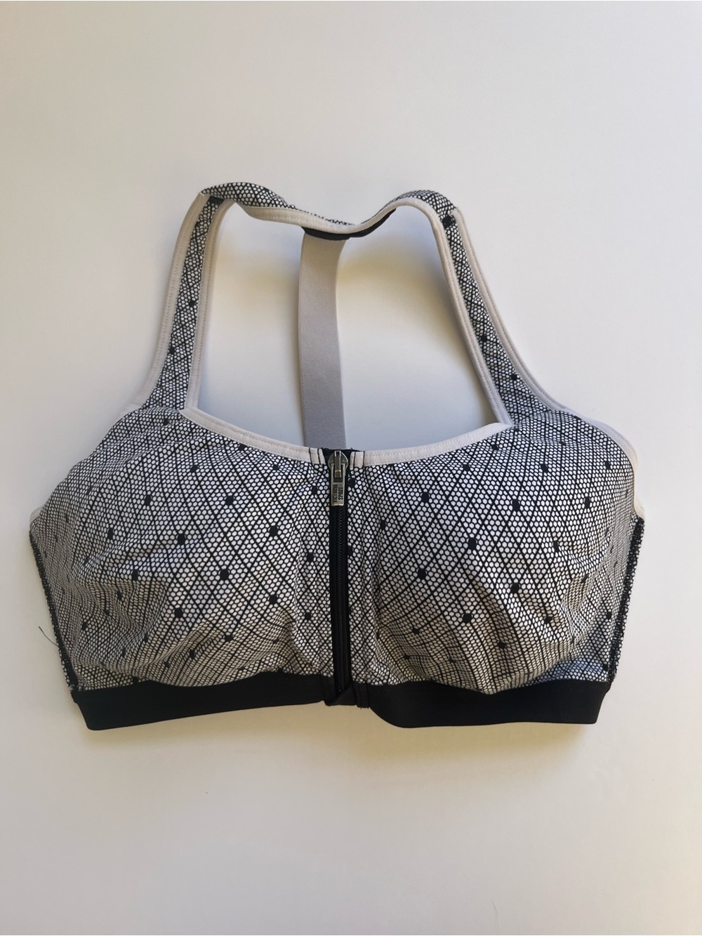 Victoria's Secret Black and White Front-Zip Mesh Sports Bra